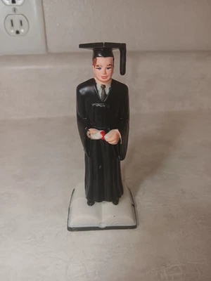 Vtg Male Caucasian Graduate Black Gown and Cap Cake Topper 4.5" - Image 1 of 4
