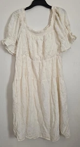 Mini Vestido Para Mujer Antiguo Azul Marino Crema Bordado Lechera Grande Alto Boho Lagenlook - Imagen 1 de 6