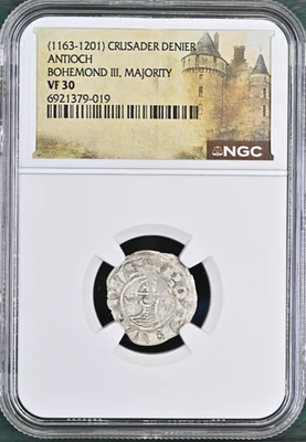 Antioquía Bohemundo III NGC VF 30 Cruz Cruzada Templaria Denier Caballeros Negadores de Plata Foto 1 de 2