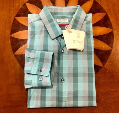 NOVA Camisa Vestido Xadrez Hugo Boss Verde/Cinza Perfeito 15.5 (40) Manga Longa Xadrez - Imagem 1 de 4