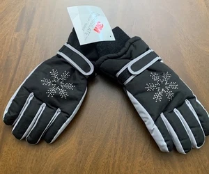 3M THINSULATE schwarz verzierte Schneeflocke Skihandschuhe Winter Strass Neu mit Etikett S/M - Bild 1 von 8