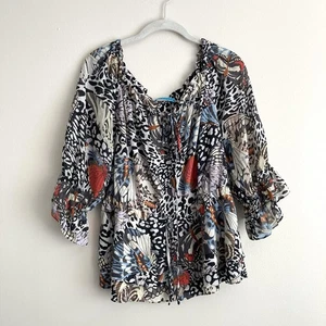 Alice + Olivia Womens 100% Silk Blouse Approx Medium Butterfly Print Ruffle - Picture 1 of 12