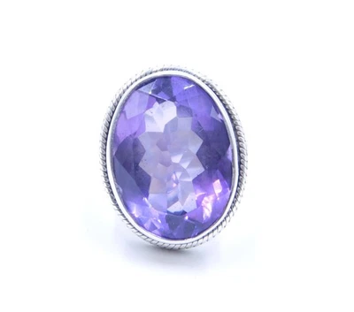 11.6 GM 925 Argento Sterling Naturale Ametista Taglio Gemma Sottile Anello 8.8 " - Immagine 1 di 4