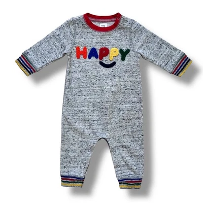 Baby Gap Baby 3-6M HAPPY Rainbow Graphic Gray Knit Romper Long Sleeve One Piece - Image 1 of 4
