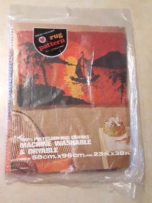 Red Heart Latch Hook Rug Pattern Palm Trees Vintage 1970s Coats & Clark's NEW - Image 1 of 3