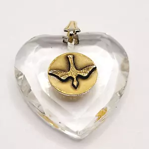 Ciondolo vintage cuore sfaccettato cristallo con ottone spirito santo colomba pace uccellino medaglia - Foto 1 di 14