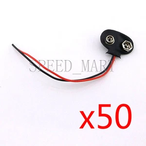 50 PIEZAS 9V PP3 9Voltios batería a presión conector clip tipo T soporte cable de plomo 100mm - Imagen 1 de 4