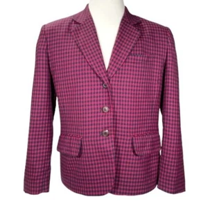 Pendleton Plaid Wool Blazer Vintage 80s Wool Red & Navy Women’s size 10 Lined - Picture 1 of 12