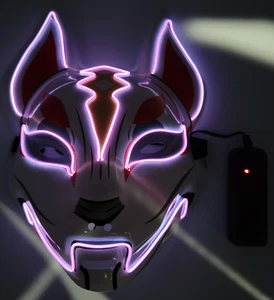 Halloween Clubbing Light Up Kitsune Fox LED Mask Costume Rave Cosplay EDC Party - Picture 1 of 41