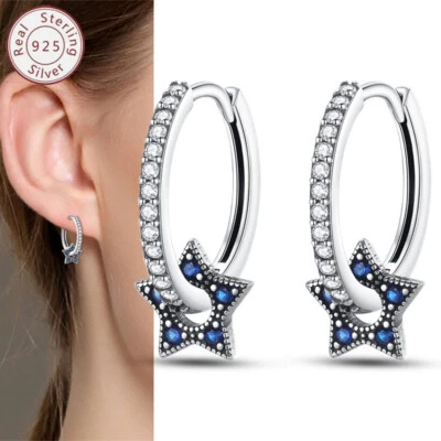 Brincos femininos KUNSIR de prata esterlina com argola de zircônia cúbica estrela huggie gota - Imagem 1 de 4