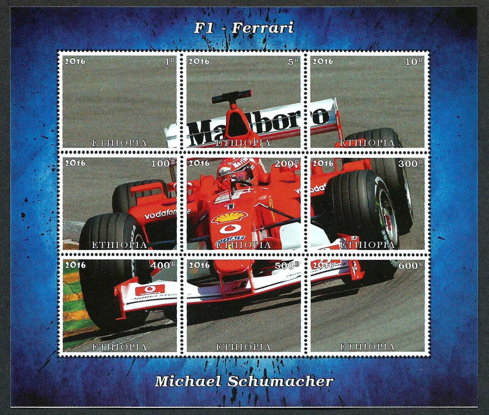 ETHIOPIA, YEAR 2016 PRIVATE ISSUE IMPERF SHEET - F1 FERRARI, MICHAEL SCHUMACHER - Image 1 of 1