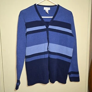 Jones New York Sport 100% Cotton Women's Blue Striped Sweater Size Large - Picture 1 of 6