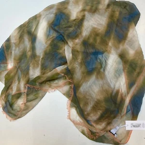 Schal Nordstrom Seide Viskose Chiffon Schal hellbraun blau oliv 85 x 45". Neu mit Etikett - Bild 1 von 5