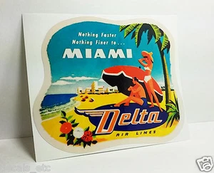 Delta Airlines Miami Vintage Style Travel Decal / Vinyl Sticker, Luggage Label - Picture 1 of 3