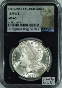 1879-S Morgan Dollar NGC MS-65; Original Bag Fragment; Frosty White - Picture 1 of 4
