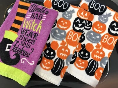 2 кухонных полотенца тыквы Candy Corn Lane Halloween Stacked Pumpkins Fall Jack o Lanterns - Изображение 1 из 4