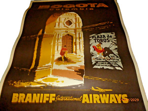Vintage 1960s Original BRANIFF AIRWAYS Bogota Colombia TRAVEL POSTER 20x26"