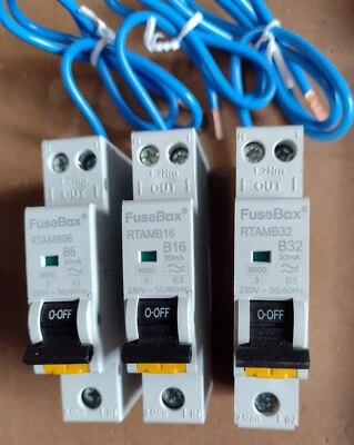 Fusebox Mini RCBO 30mA 32A, 16A, 6A. Type A Curve B 6k. ! New Boxed ! RTAMB