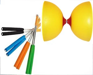 Henrys Circus Diabolo amarillo con rojo ULK2 + barras de aluminio Henrys 325 - Imagen 1 de 2