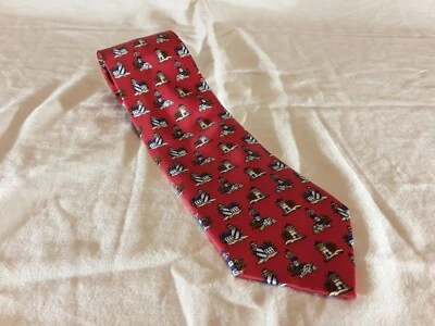 * 新 * 波士顿铆钉 100% 真丝手工灯塔印花红色背景  — 第 1/4 张图片