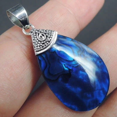 Ciondolo in argento sterling 925 conchiglia di abalone Paua blu a goccia,... - Immagine 1 di 4