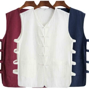 Herren chinesischer traditioneller Tang Anzug Weste Tops Bruce Lee Kung Fu Wing Chun T-Shirt - Bild 1 von 19