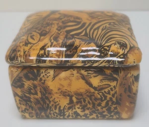 Safari Muster Satin gefüttert Decoupage Keramik Schmuckschatulle mit Deckel 3,75" x 3,75" - Bild 1 von 12