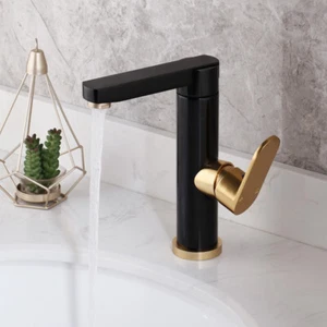 Grifo lavabo de latón negro cascada de baño grifo mezclador orificio de una sola manija - Imagen 1 de 9