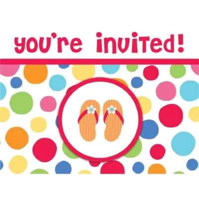 Lazy Days Flip Flop Polka Dot Luau Beach Pool Theme Birthday Party Invitations - Image 1 of 2
