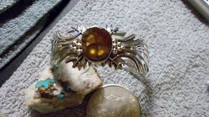 New Sterling Silver Fire Agate Bracelet by Navajo Artist Emer Thompson - Picture 1 of 5