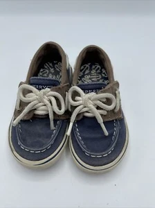 Sperry Halyard Jr. Shoes Toddler 6.5M NAVY/BEIGE Youth Top Slider Self-Fastener - Picture 1 of 8