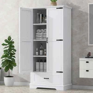 White 69 in. H Storage Cabinet with Two Doors and 1-Drawer, Adjustable Shelves - Picture 1 of 8