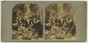 Stéréo 1860-70. Scène de genre. Le pique-nique. - Picture 1 of 2