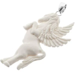 925 Silver Handmade Pegasus Horse Wings Bison Bone Sterling Pendant, 2 3/4" - Picture 1 of 3