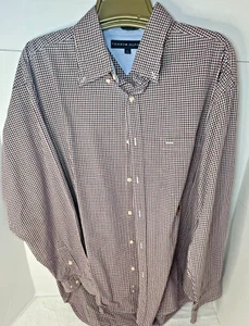 Tommy Hilfiger Shirt Mens L Red/Blue Check Casual Button Up Long Sleeve - Picture 1 of 8