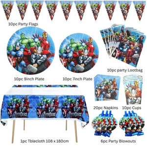 Avengers birthday party decorations tablecloth plates superheroes foil balloons - Picture 1 of 13