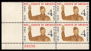 US Scott # 1145, Boy Scouts of America, Plate Block of (4) 1960 4¢ Stamps, MNH - Picture 1 of 1