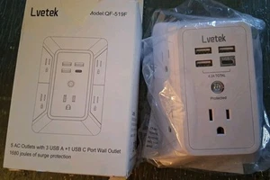 4 in 1 5 AC Outlets Surge Protection Lvetek QF-519F - Picture 1 of 1