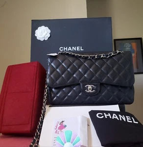 $11,700 CHANEL Classic black Caviar silver hardware Jumbo double Flap Bag - Picture 1 of 17