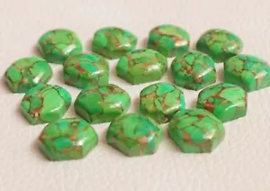 5 Pcs Green Copper Turquoise Hexagon Cabochon 8mm - 20mm Natural Turquoise Cabs. - Picture 1 of 5