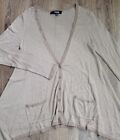 Threads Sakes Fifth Ave. Women's XS Sweater Beige Stripe Cardigan Asymmetric Hem