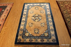 _ART_DECO_SILK Chinese ORIENTAL 3x5 ft. RUG BLUE, GOLD, Camel, ART DECO Rug - Picture 1 of 11