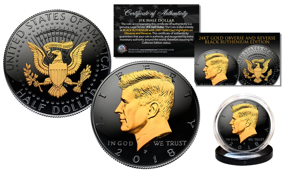 Meio dólar 2022 preto RUTÊNIO JFK EUA Moeda 2 lados ouro 24K (P-ESTADO PERFEITO) - Imagem 1 de 1