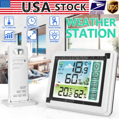Digital LCD Indoor & Outdoor Weather Station Clock Calendar Thermometer Humidity - Image 1 of 4