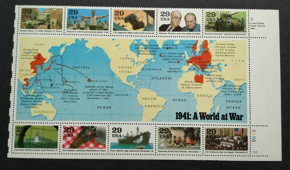 USA 1991 A World at War in 1941 Stamps Block of 10v Mint NH 美国发行世界二战邮票 - Image 1 of 2