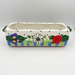 Rectangular Artsy Planter - Whimsical Folk Art Nicole Engblom - Colorful flowers - Picture 1 of 14