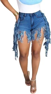 fringe denim festival shorts stretch cowgirl western boho sexy booty Summer XL - Picture 1 of 3