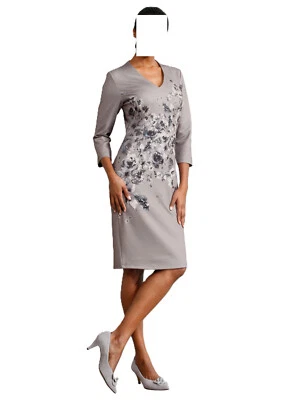 Alba Moda Kleid Allover Blüten grau-blau Gr. 44 0420475620 - Bild 1 von 4
