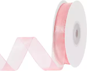 Pink Sheer Ribbon 100 Yards 1 Inch Organza Chiffon Tulle Ribbon for Wedding Bows - Picture 1 of 12