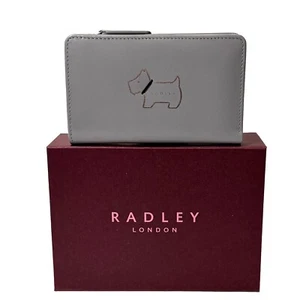 RADLEY Gift Boxed Heritage Dog Outline Grey Leather Medium Bifold Purse - New - Picture 1 of 7
